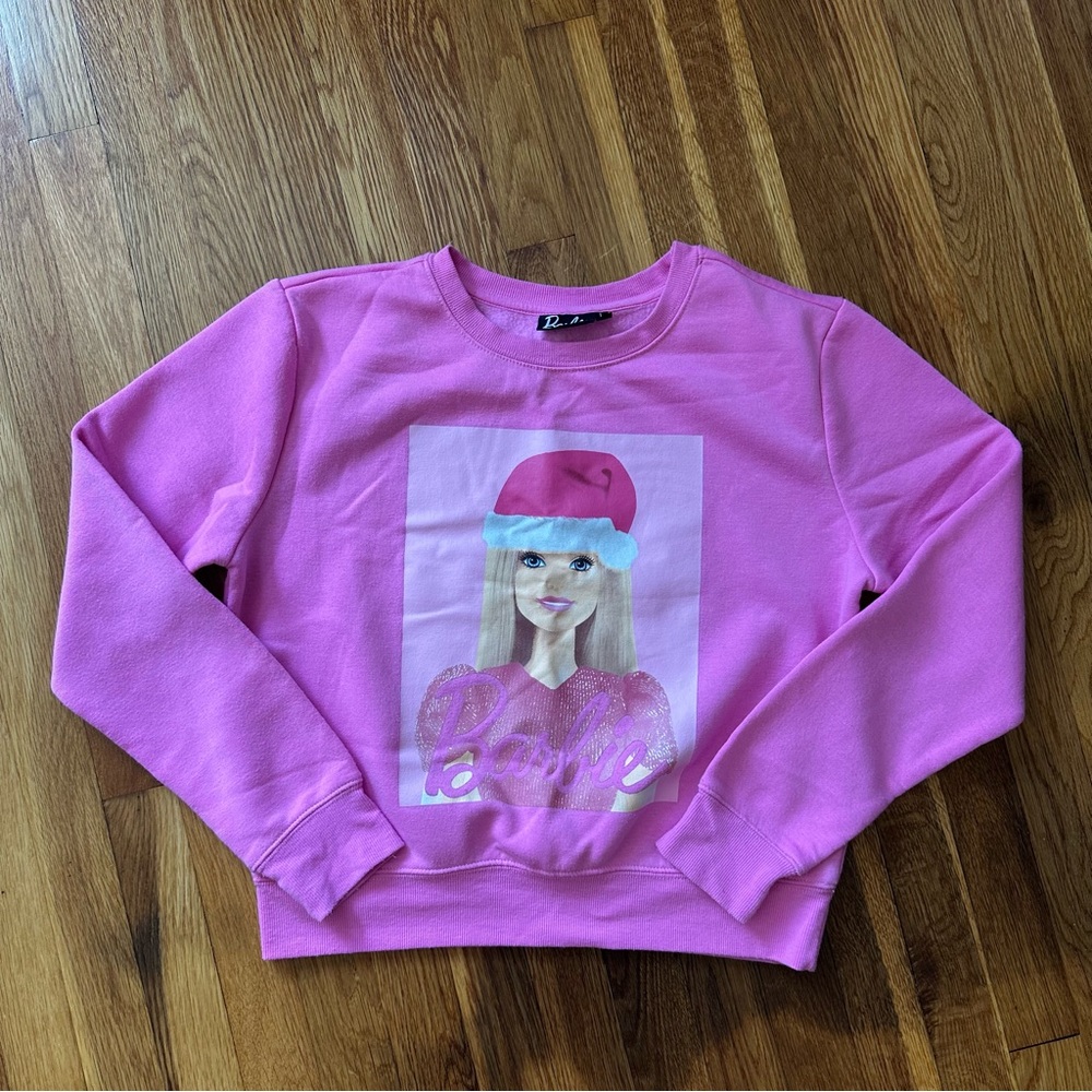 Barbie Christmas Women’s Festive Bright Pink Crew Neck Sweater – Size Large